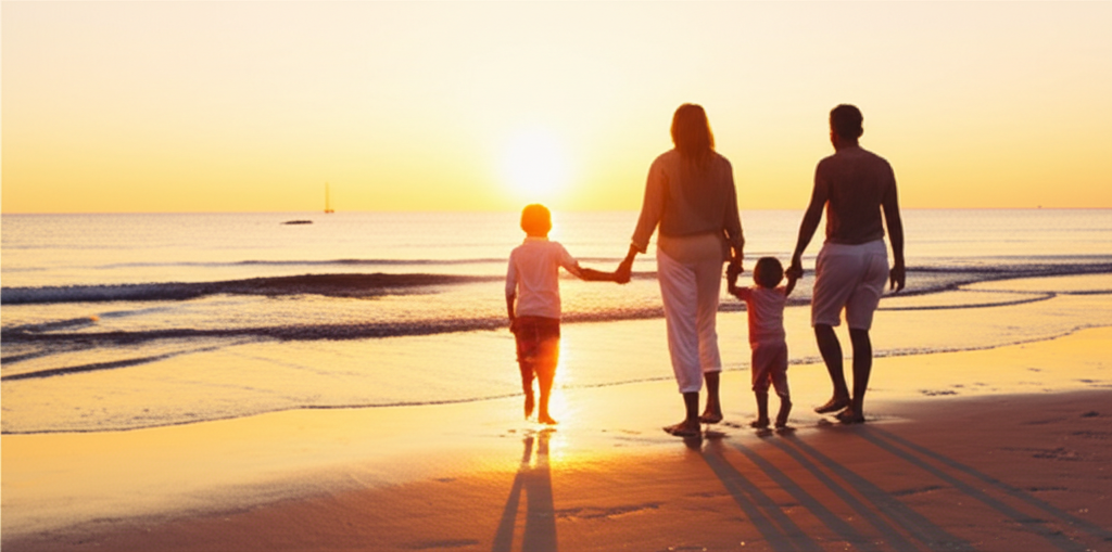 Familia feliz en la playa